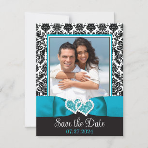 Carte Turquoise, Black Love Hearts Photo Enregistrer la 