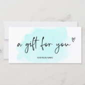 Carte Turquoise bleu aquarelle coeur logo cadeau (Devant)