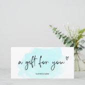 Carte Turquoise bleu aquarelle coeur logo cadeau (Debout devant)