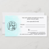 Carte Turquoise bleu aquarelle coeur logo cadeau (Dos)