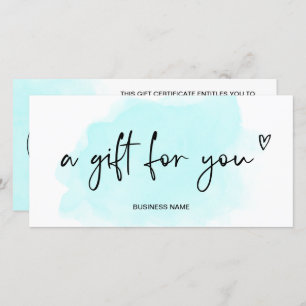Carte Turquoise bleu aquarelle coeur logo cadeau