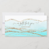 Carte Turquoise bleu aquarelle or logo cadeau (Devant)