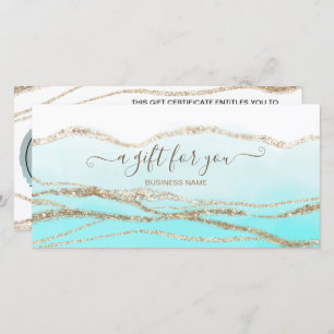 Carte Turquoise bleu aquarelle or logo cadeau