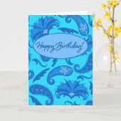 Carte Turquoise & Bleu Paris Paisley Joyeux anniversaire (Fleur jaune)