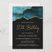 Carte Turquoise Blue Gold Agate 30e anniversaire Invitat (Devant)