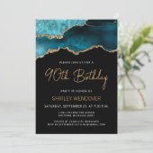 Carte Turquoise Blue Gold Agate 90e anniversaire Invitat (Debout devant)