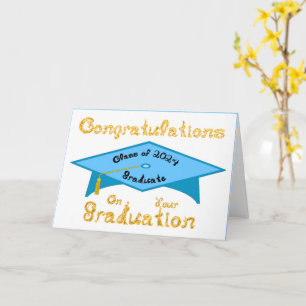 Carte Turquoise Blue Grad Casquette Black Gold Graduate