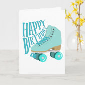Carte Turquoise Blue Retro Quad Roller Patinage Joyeux A (Fleur jaune)