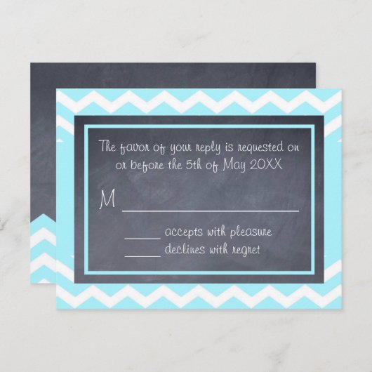 Carte turquoise Chevron RSVP (Devant / Derrière)