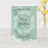 Carte Turquoise Cousin et son mari Joyeux Noël (Fleur jaune)