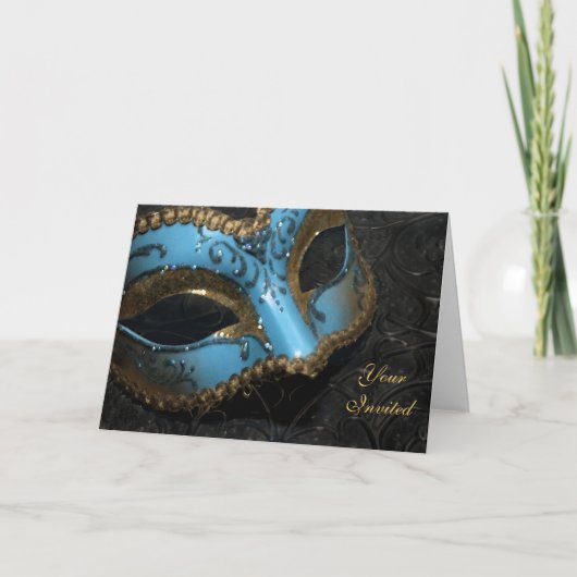Carte turquoise d'invitation de masque de (Devant)