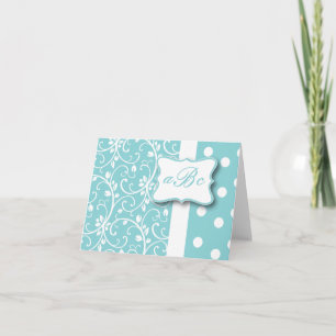 Carte turquoise et blanche de monogramme
