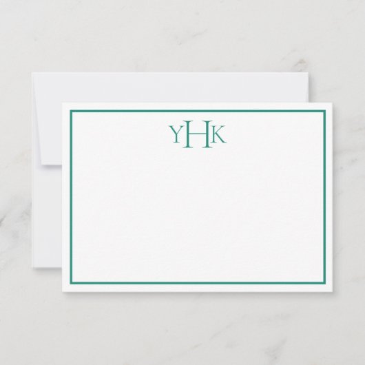 Carte turquoise et blanche Monogramme Note Plat (Devant)