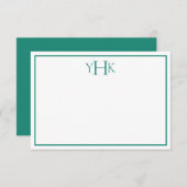 Carte turquoise et blanche Monogramme Note Plat (Devant / Derrière)