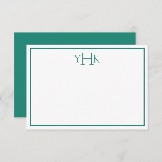 Carte turquoise et blanche Monogramme Note Plat (Devant / Derrière)