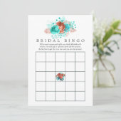 Carte Turquoise et Corail Tropical Floral Bingo nuptiale (Debout devant)