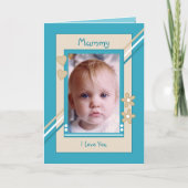 Carte Turquoise et crème avec photo maman anniversaire (Devant)