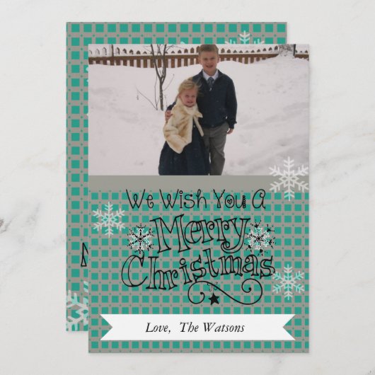 Carte turquoise et gris Joyeux Noël Photo Holiday (Devant / Derrière)