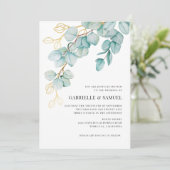 Carte Turquoise et or Eucalyptus Greenery Mariage Invita (Debout devant)