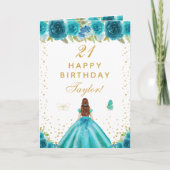 Carte Turquoise Floral Brown fille cheveux heureux anniv (Devant)