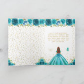 Carte Turquoise Floral Brown fille cheveux heureux anniv (Intérieur)