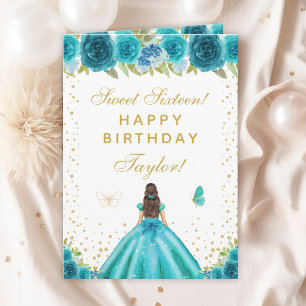 Carte Turquoise Floral Brunette Coiffeuse Sweet sixteen 