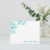 Carte Turquoise Floral Letterpress Style Mariage (Debout devant)