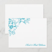 Carte Turquoise Floral Letterpress Style Mariage (Devant / Derrière)