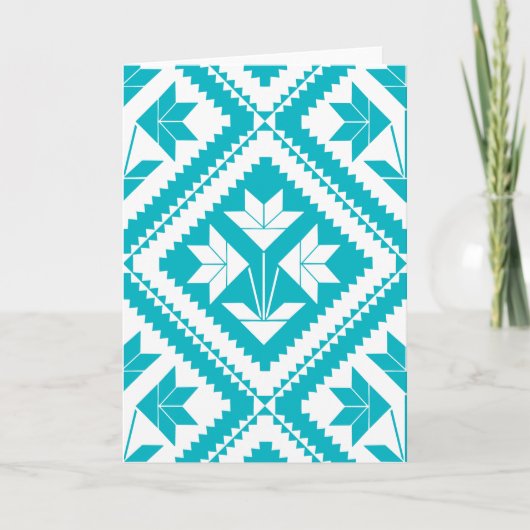Carte Turquoise Floral Quilt Greeting Card (Devant)