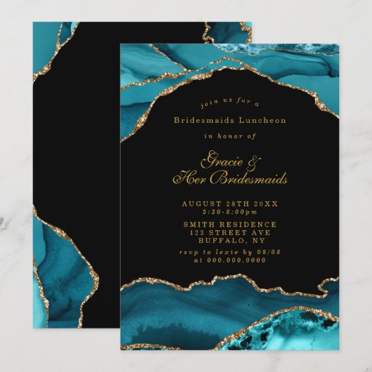 Carte Turquoise Gold Agate Stone Bridesmaids Luncheon In (Devant / Derrière)