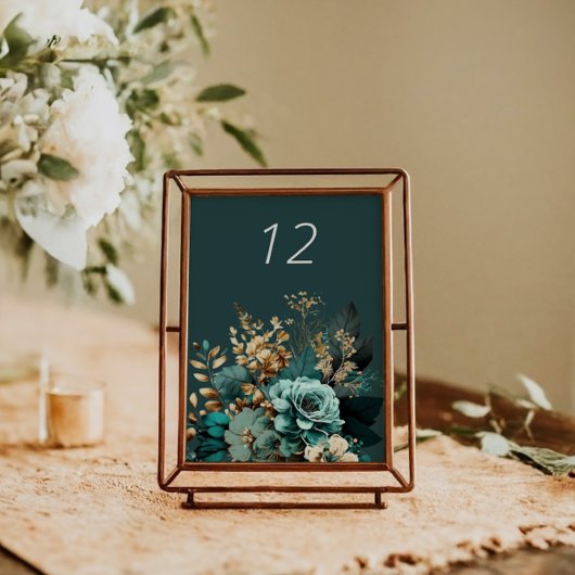 Carte turquoise Gold Luxe Floral Mariage Table Car