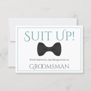 Carte Turquoise & Grey Be My Groomsman Fun Bow Cravate