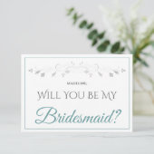 Carte Turquoise & Grey Elegant Be My Bridesmaid Card (Debout devant)