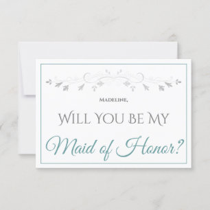 Carte Turquoise & Grey Elegant Be My Maid of Honor Card