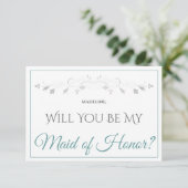Carte Turquoise & Grey Elegant Be My Maid of Honor Card (Debout devant)