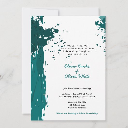Carte Turquoise Grunge - Adhésion au mariage - Invitatio (Devant)