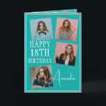 Carte Turquoise moderne 4 photo Collage 18e anniversaire<br><div class="desc">Célébrez un anniversaire marquant avec un collage de quatre photos moderne et élégant. Ce design capture des souvenirs chéris et ajoute une touche personnelle à une célébration du 18ème anniversaire,  en faisant un souvenir à trésor.</div>