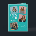 Carte Turquoise moderne 4 photo Collage 18e anniversaire<br><div class="desc">Célébrez un anniversaire marquant avec un collage de quatre photos moderne et élégant. Ce design capture des souvenirs chéris et ajoute une touche personnelle à une célébration du 18ème anniversaire,  en faisant un souvenir à trésor.</div>