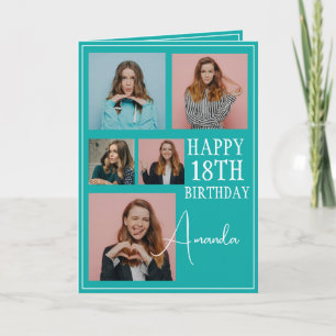 Carte Turquoise moderne 5 photo Collage 18e anniversaire