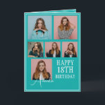 Carte Turquoise moderne 6 photo Collage 18e anniversaire<br><div class="desc">Célébrez un anniversaire marquant avec un collage de six photos moderne et élégant. Ce design capture des souvenirs chéris et ajoute une touche personnelle à une célébration du 18ème anniversaire,  en faisant un souvenir à trésor.</div>