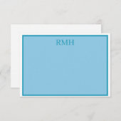Carte turquoise Monogramme en bleu et blanc (Devant / Derrière)