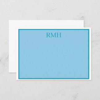 Carte turquoise Monogramme en bleu et blanc