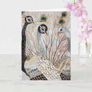 Carte Turquoise Or Blanc Paons Anniversaire