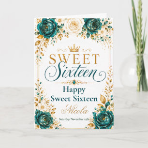 Carte Turquoise Or Ivory Sweet Sixteen