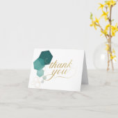 Carte Turquoise & or moderne Hexagon Merci (Fleur jaune)