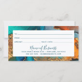 Carte Turquoise Orange Gold Watercolor Certificat cadeau (Dos)