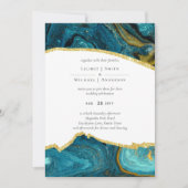 Carte Turquoise Peacock Blue Gold Agate Mariage (Devant)