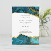 Carte Turquoise Peacock Blue Gold Agate Mariage (Debout devant)