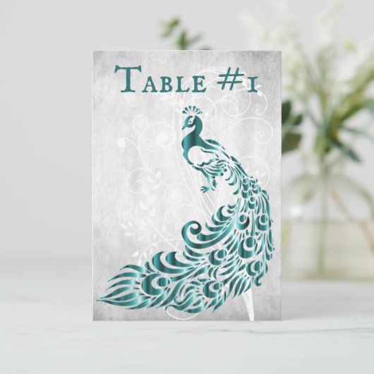 Carte turquoise Peacock Leaf Vine Table (Debout devant)