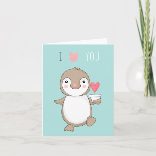 Carte Turquoise Pingouin Carton Mignonne I Lote (Devant)